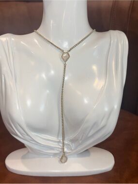 Kendra Scott Silvertone  Y Drop Necklace opal stones adjustable